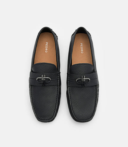 PEDRO Icon Croc-Embossed Leather Driving Shoes - Black