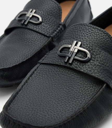 PEDRO Icon Croc-Embossed Leather Driving Shoes - Black