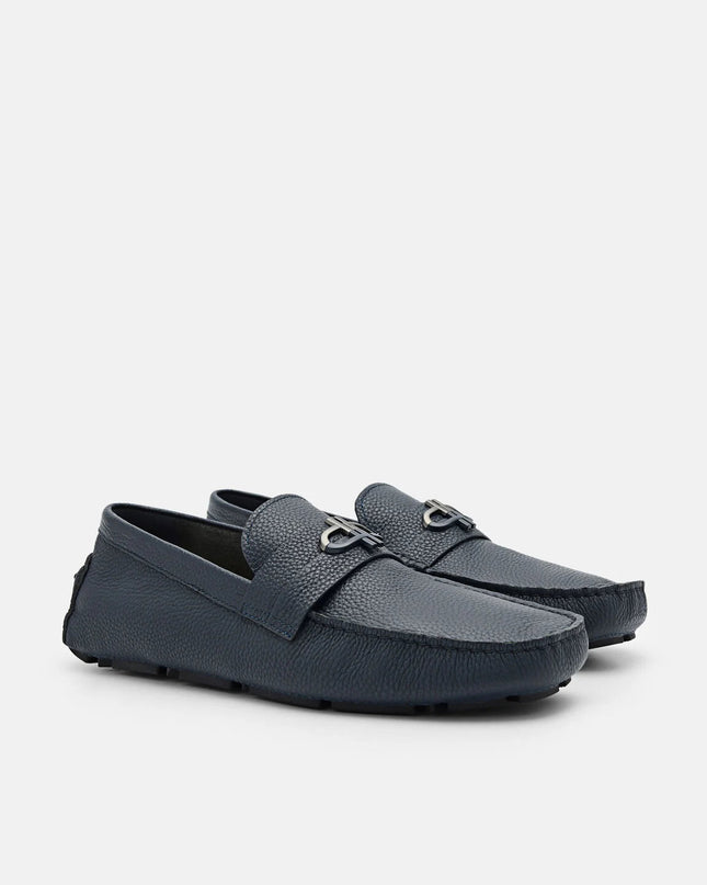 PEDRO Icon Croc-Embossed Leather Driving Shoes - Navy