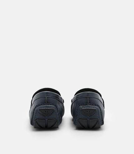PEDRO Icon Croc-Embossed Leather Driving Shoes - Navy