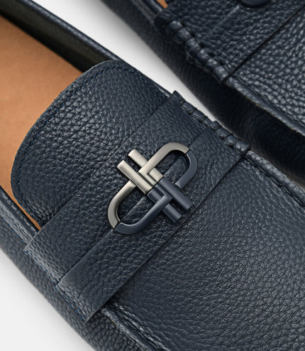 PEDRO Icon Croc-Embossed Leather Driving Shoes - Navy