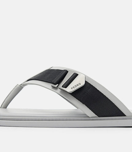 Buckle Thong Sandals - Grey