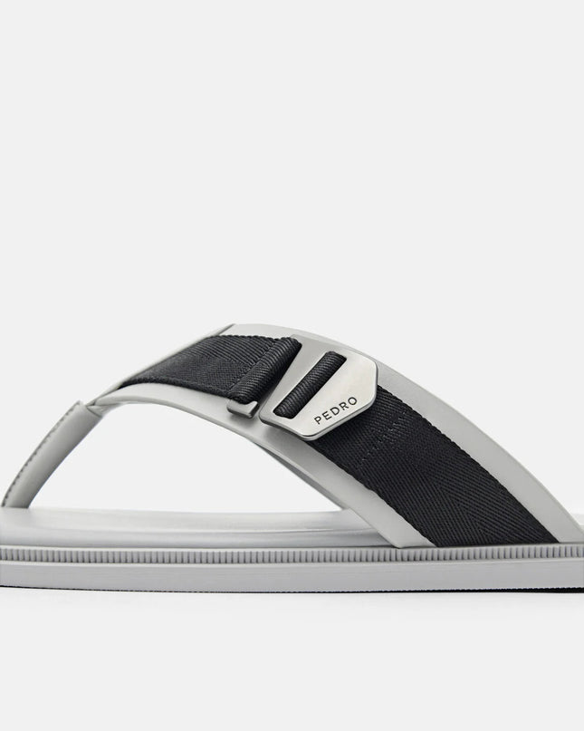 Buckle Thong Sandals - Grey