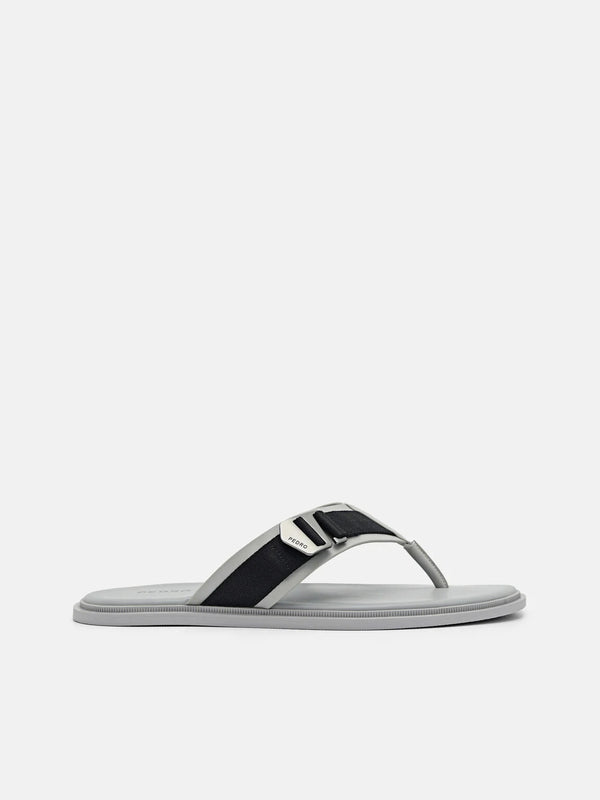 Buckle Thong Sandals - Grey