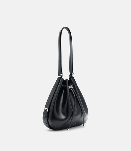 Wrinkled Drawstring Bucket Bag - Black