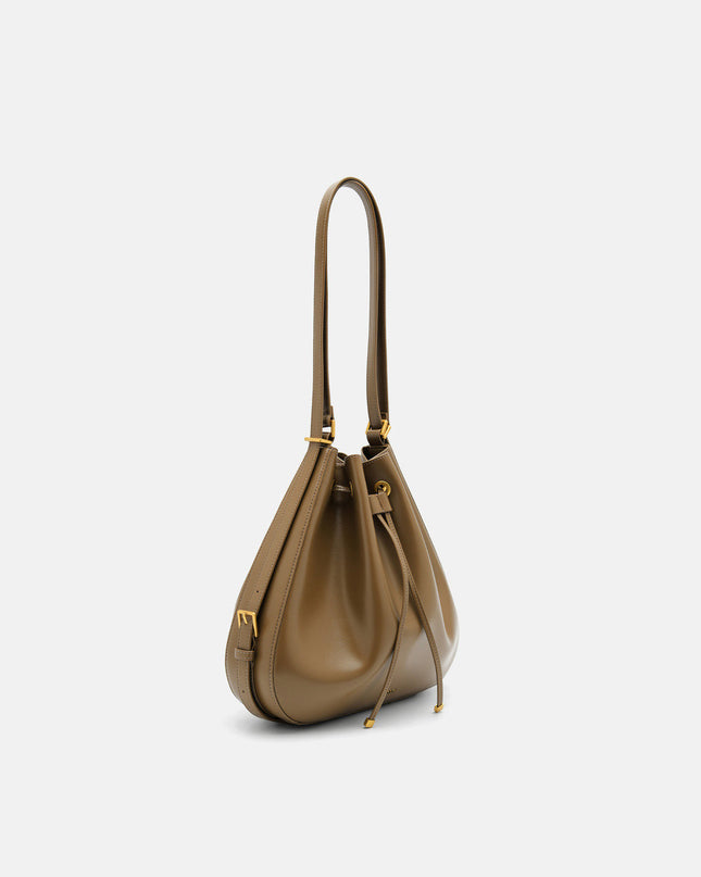 Wrinkled Drawstring Bucket Bag - Olive