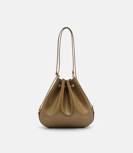 Wrinkled Drawstring Bucket Bag - Olive