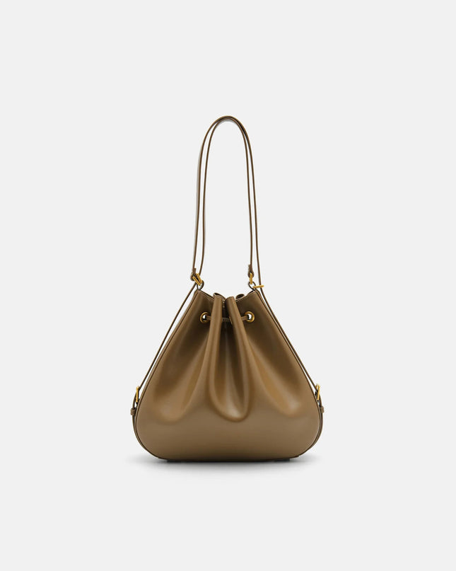 Wrinkled Drawstring Bucket Bag - Olive
