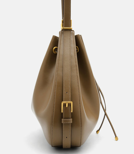 Wrinkled Drawstring Bucket Bag - Olive