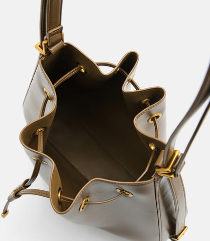 Wrinkled Drawstring Bucket Bag - Olive