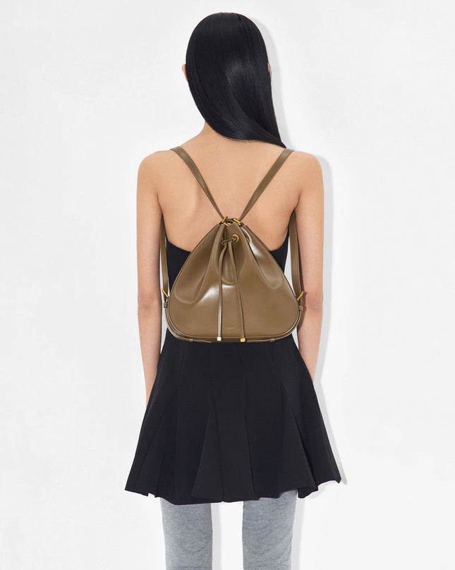 Wrinkled Drawstring Bucket Bag - Olive