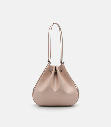 Wrinkled Drawstring Bucket Bag - Nude