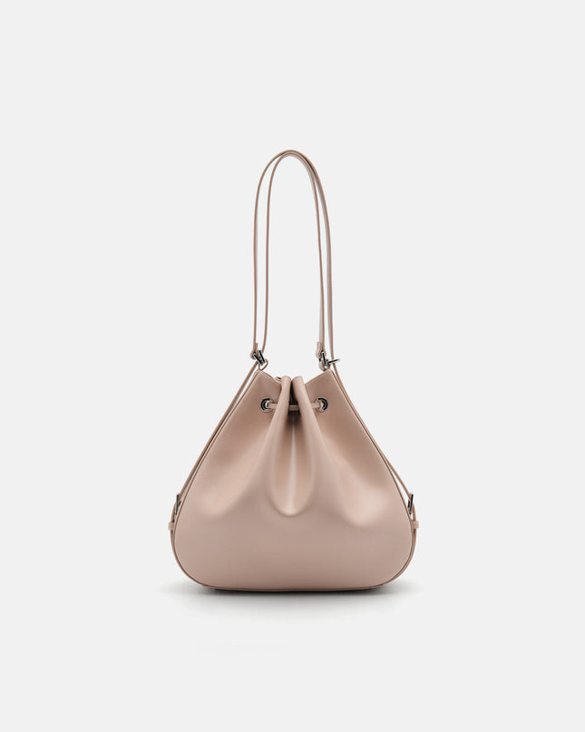 Wrinkled Drawstring Bucket Bag - Nude