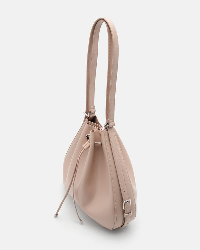 Wrinkled Drawstring Bucket Bag - Nude