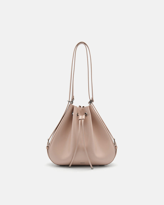 Wrinkled Drawstring Bucket Bag - Nude