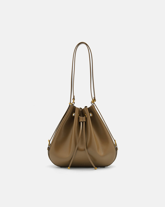 Wrinkled Drawstring Bucket Bag - Olive