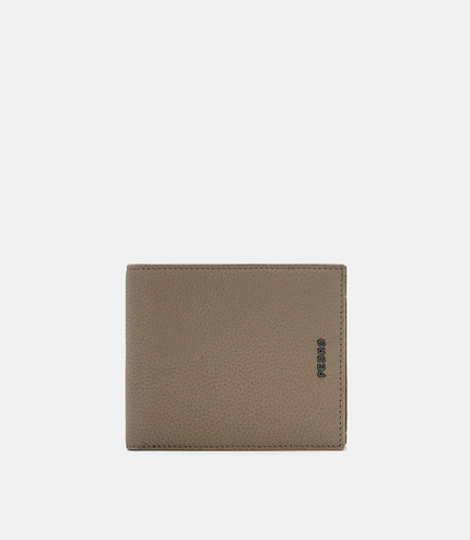 Embossed Leather Bi-Fold Wallet with Insert - Taupe