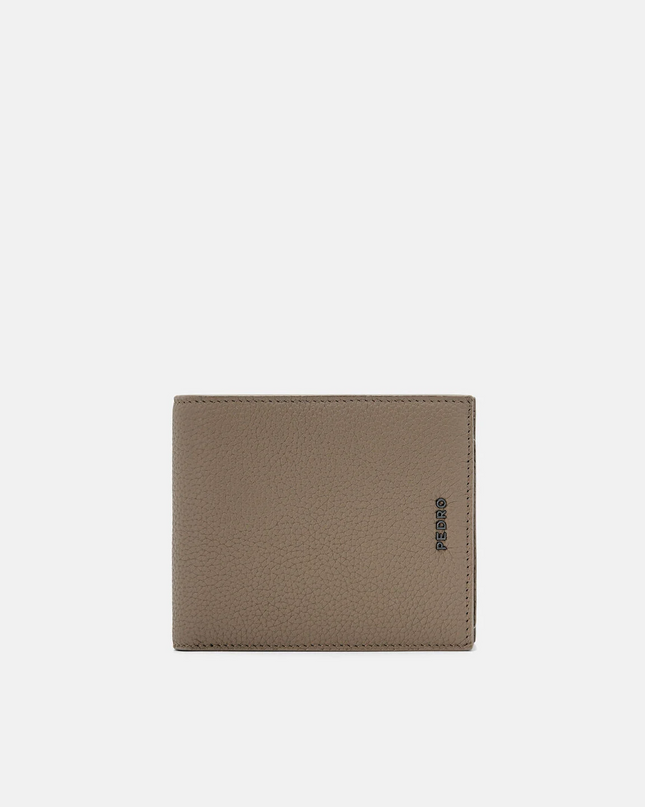 Embossed Leather Bi-Fold Wallet with Insert - Taupe