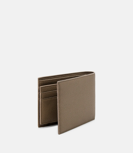 Embossed Leather Bi-Fold Wallet with Insert - Taupe