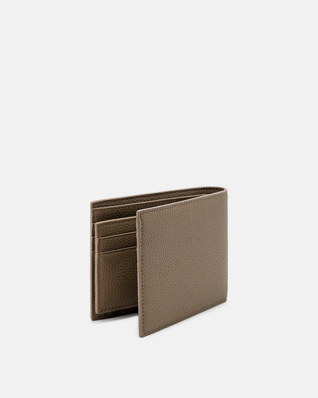 Embossed Leather Bi-Fold Wallet with Insert - Taupe