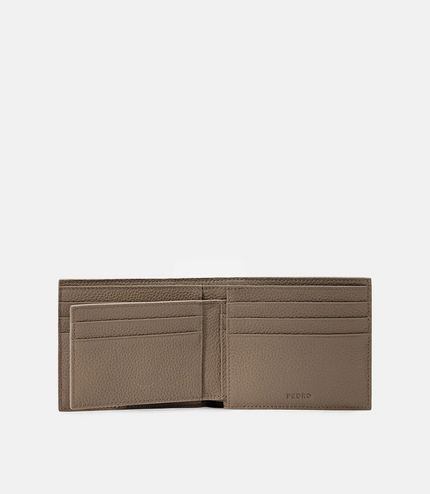 Embossed Leather Bi-Fold Wallet with Insert - Taupe