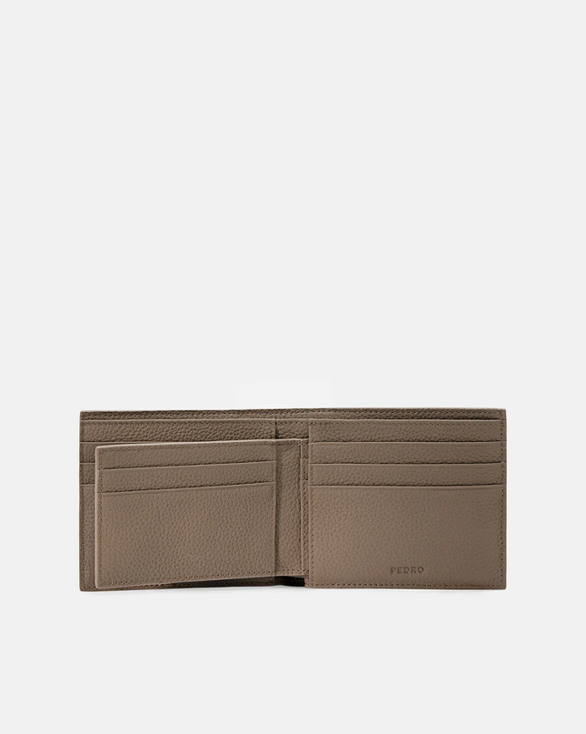 Embossed Leather Bi-Fold Wallet with Insert - Taupe