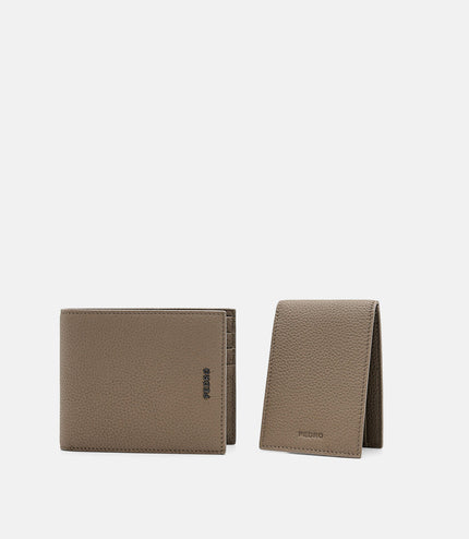 Embossed Leather Bi-Fold Wallet with Insert - Taupe