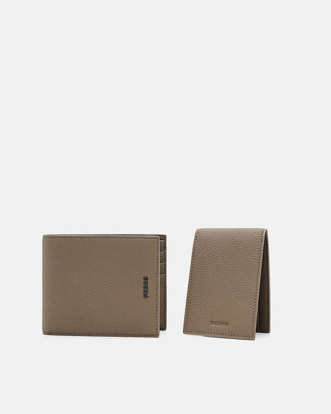 Embossed Leather Bi-Fold Wallet with Insert - Taupe
