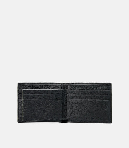 Embossed Leather Bi-Fold Wallet with Insert - Black