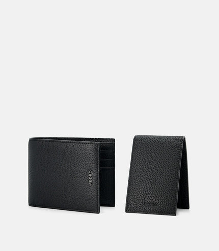 Embossed Leather Bi-Fold Wallet with Insert - Black