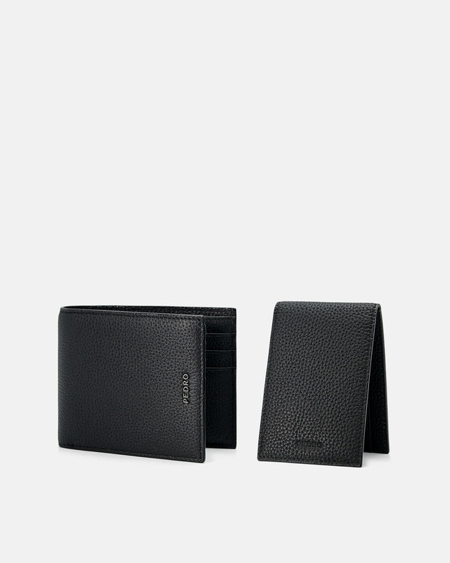 Embossed Leather Bi-Fold Wallet with Insert - Black