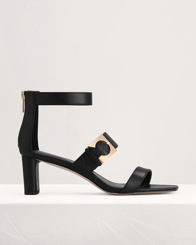 Geometric Buckle Heeled Sandals