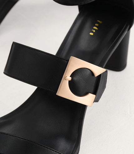 Geometric Buckle Heeled Sandals