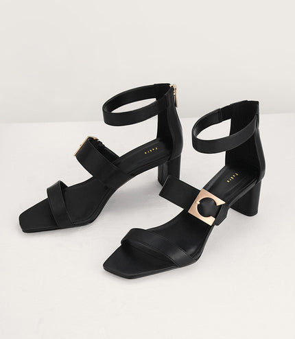 Geometric Buckle Heeled Sandals