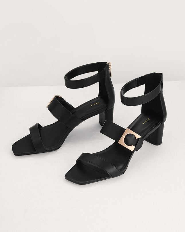 Geometric Buckle Heeled Sandals