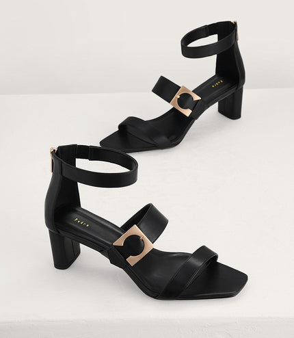 Geometric Buckle Heeled Sandals