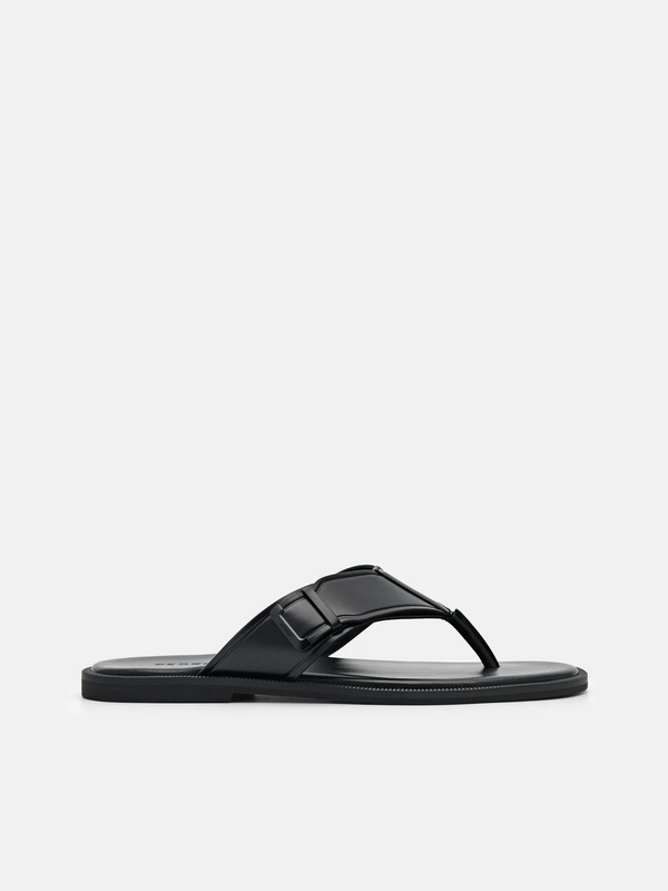 Buckle Thong Sandals - Black