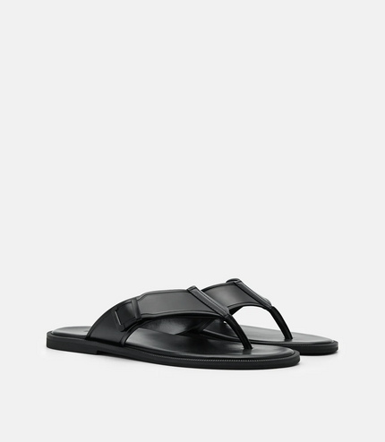 Buckle Thong Sandals - Black