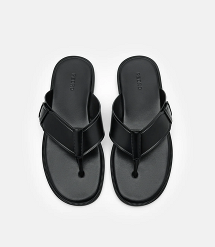 Buckle Thong Sandals - Black