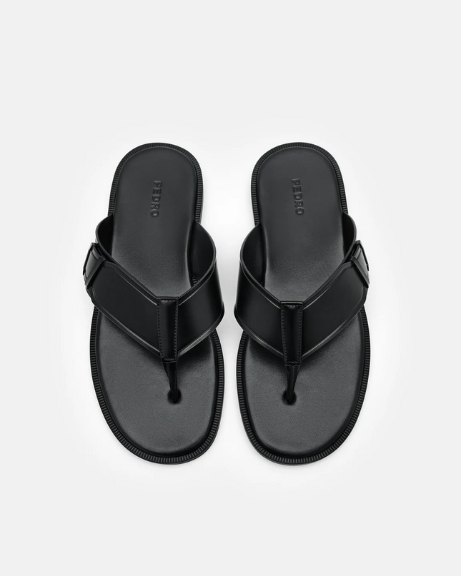 Buckle Thong Sandals - Black
