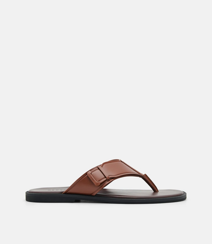 Buckle Thong Sandals - Brown