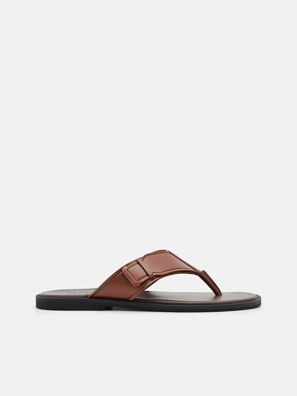 Buckle Thong Sandals - Brown