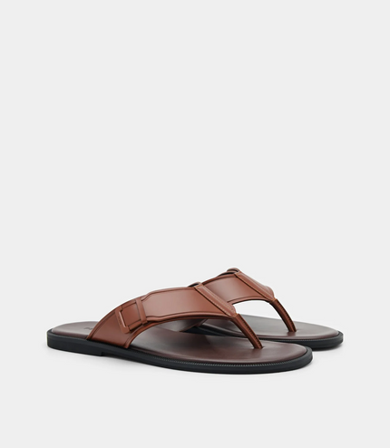 Buckle Thong Sandals - Brown