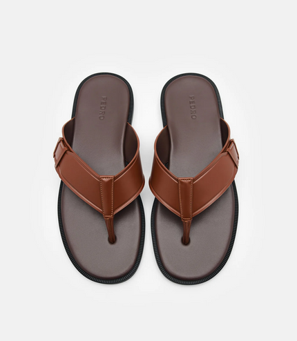 Buckle Thong Sandals - Brown