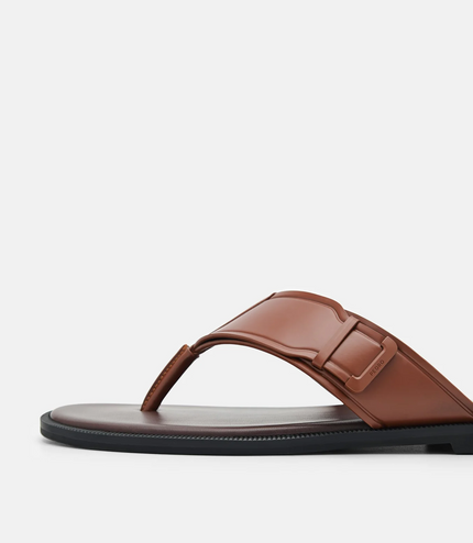 Buckle Thong Sandals - Brown