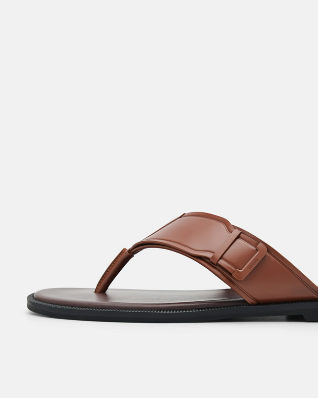 Buckle Thong Sandals - Brown