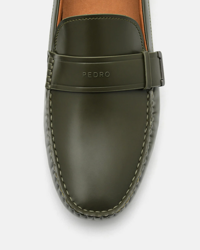 Leather Penny Driving Shoes - Military Green