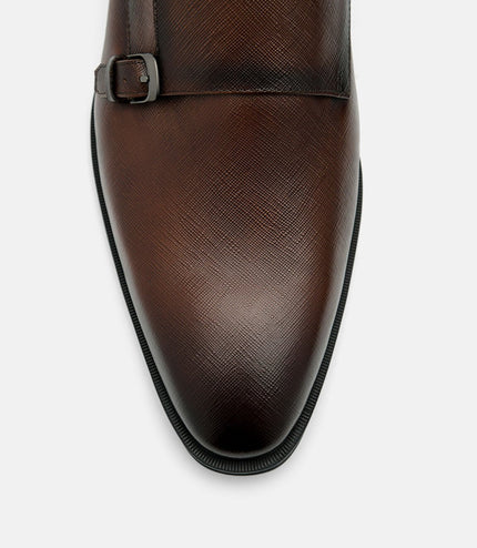 Saffiano Leather Double Monkstrap Shoes - Brown