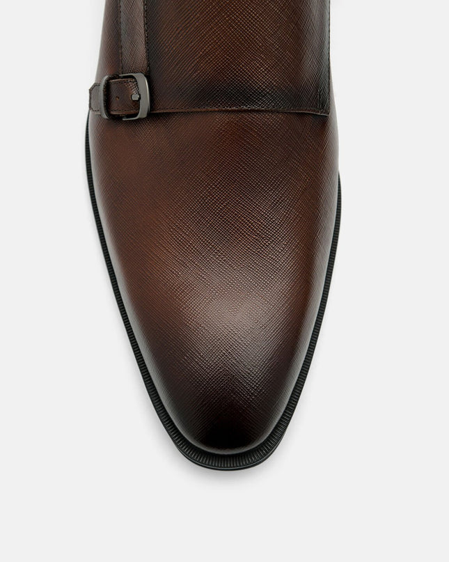 Saffiano Leather Double Monkstrap Shoes - Brown