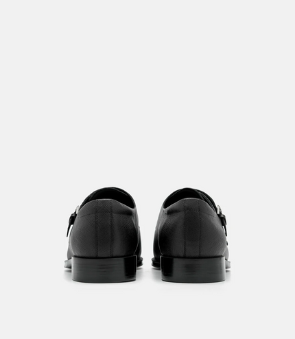 Saffiano Leather Double Monkstrap Shoes - Black